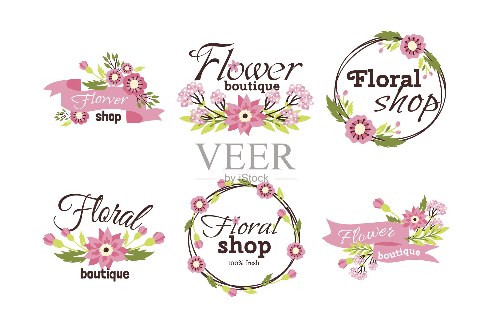 花卉商店徽章装饰框架模板矢量插图插画图片素材