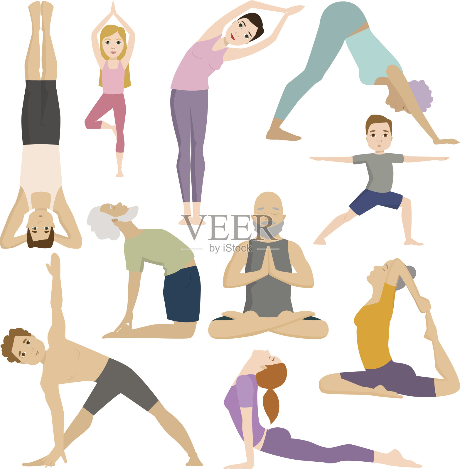 人们在健身俱乐部练瑜伽课矢量性格插画图片素材