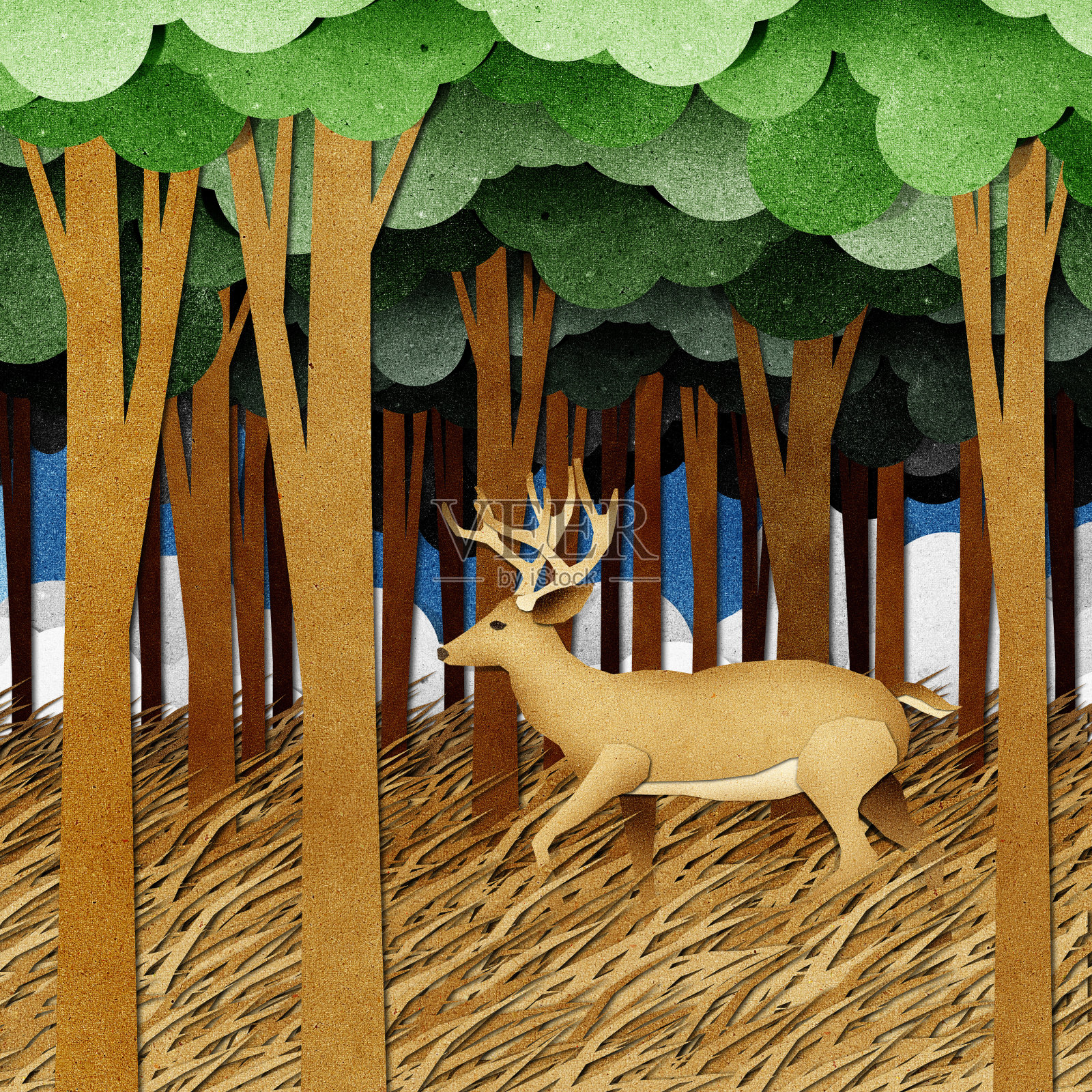 鹿用再生纸制作工艺背景插画图片素材