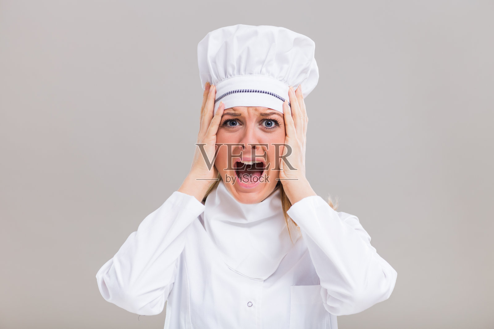 女厨师惊慌失措照片摄影图片