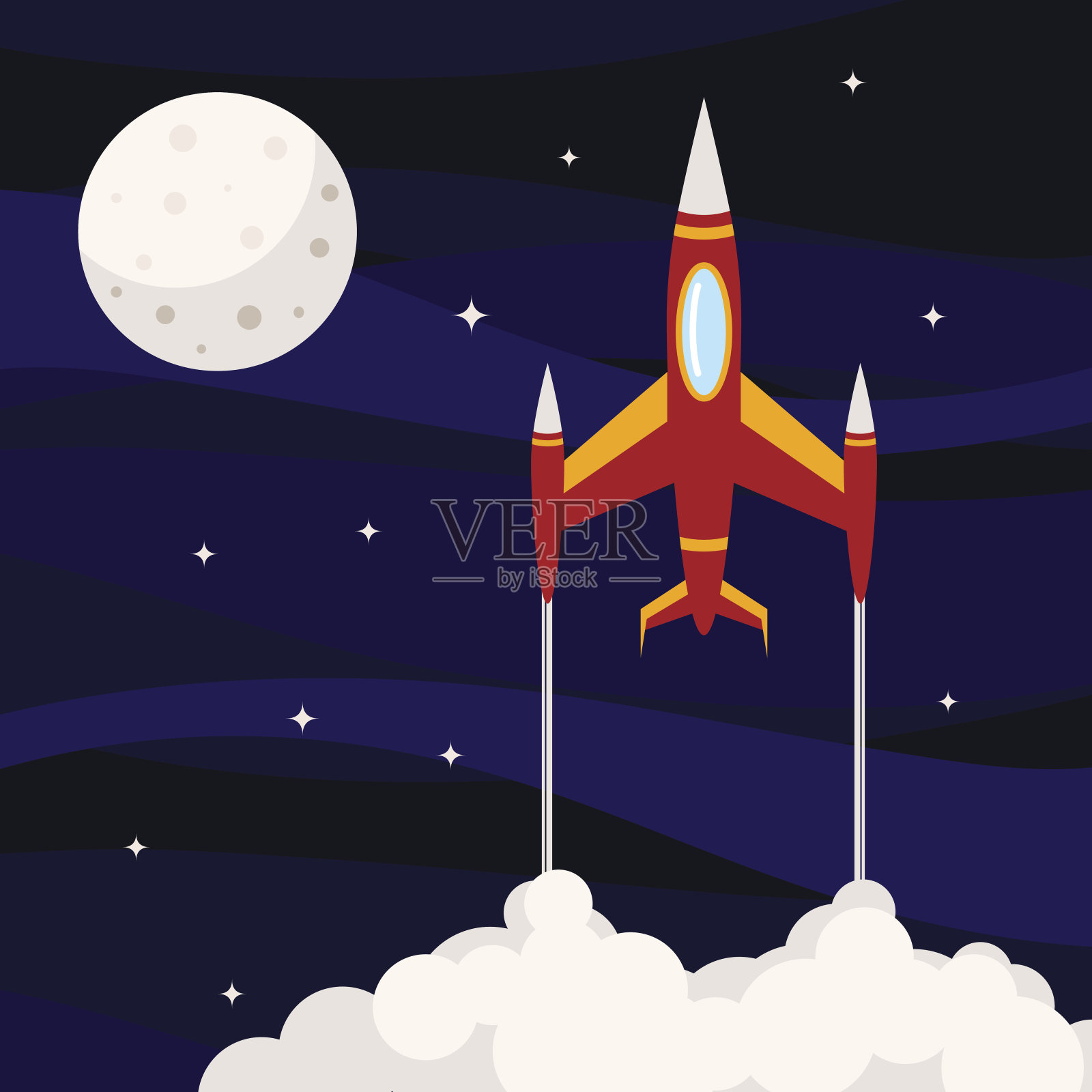 太空背景和火箭。插画图片素材