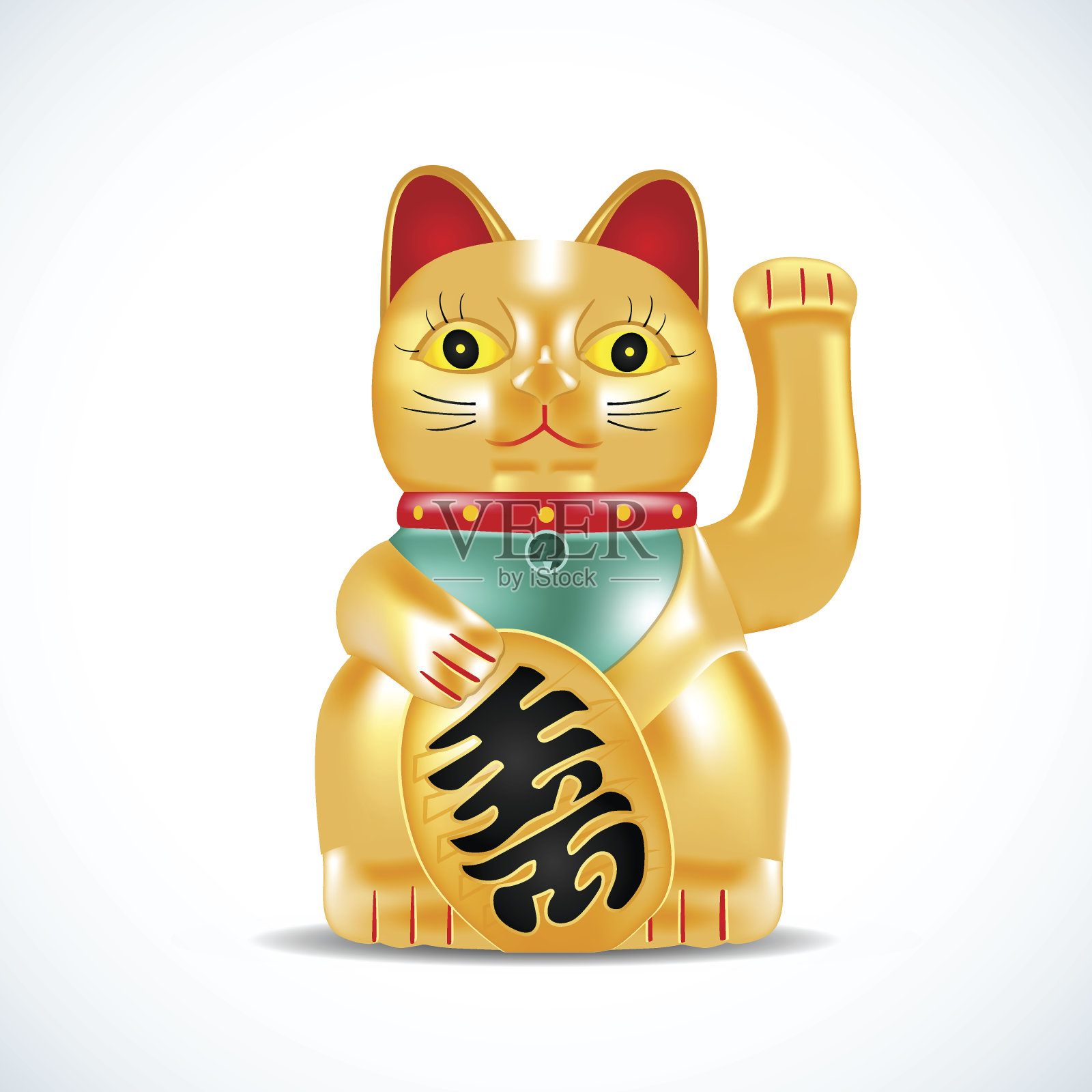 Maneki neko，金猫。日本的金色小雕塑。幸运的猫设计元素图片