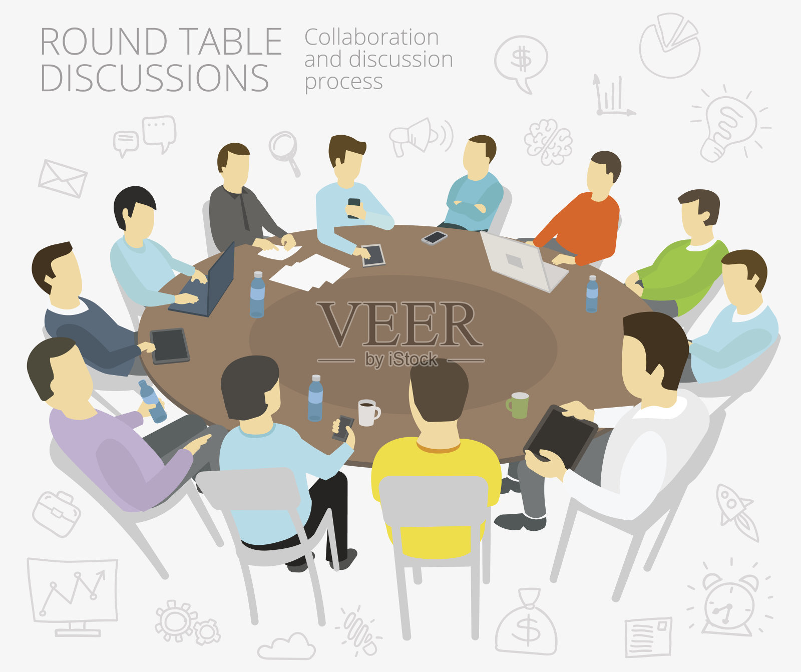 圆桌会谈。一组业务人员团队有插画图片素材