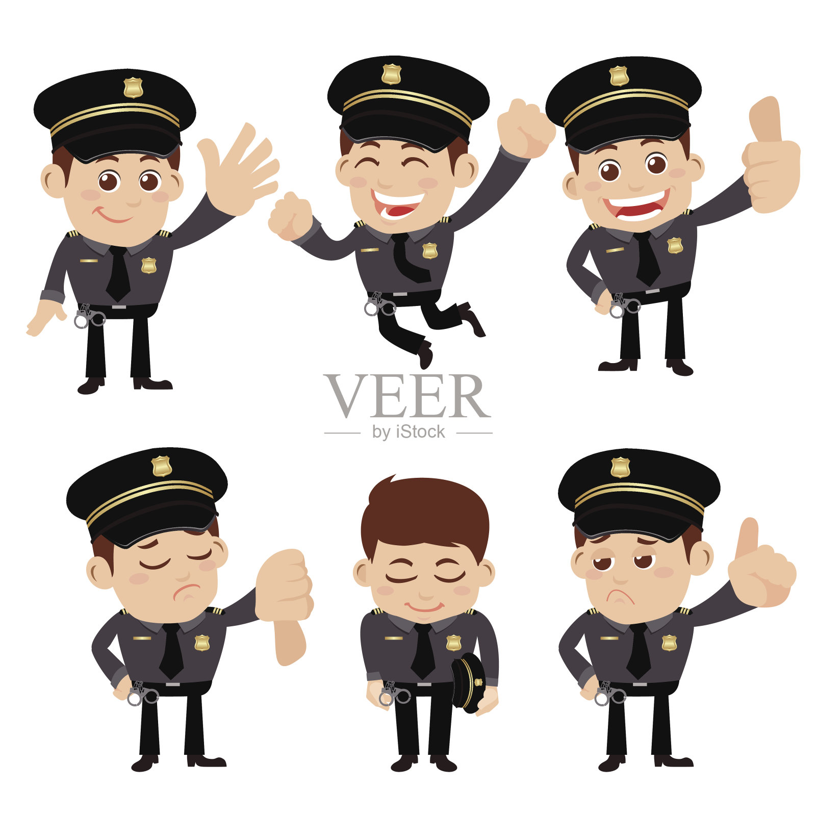 一组不同姿势的警察角色设计元素图片