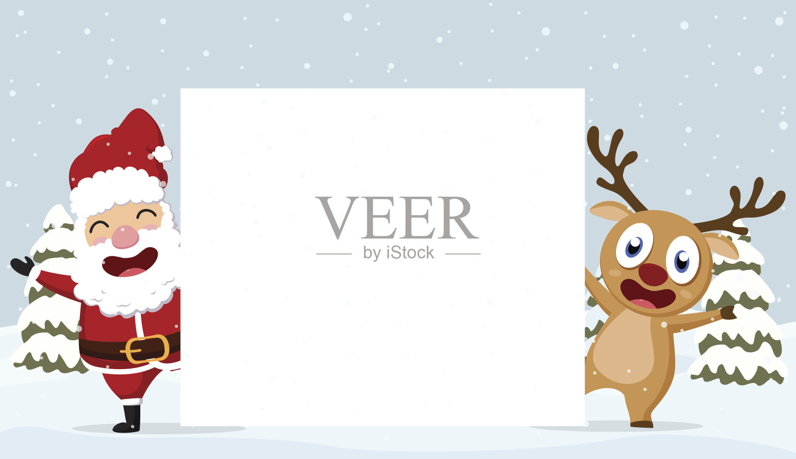 圣诞老人、驯鹿和雪人圣诞快乐插画图片素材