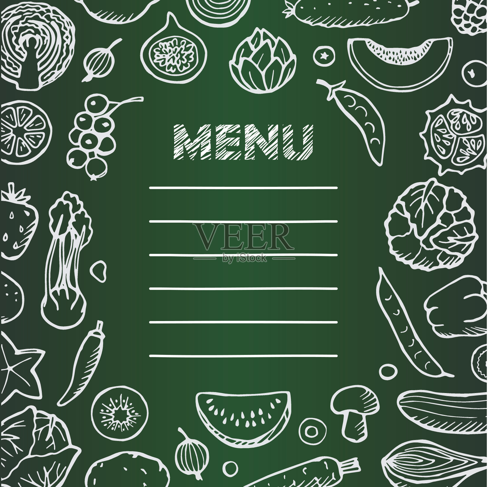 餐厅素食菜单与手绘涂鸦元素设计模板素材