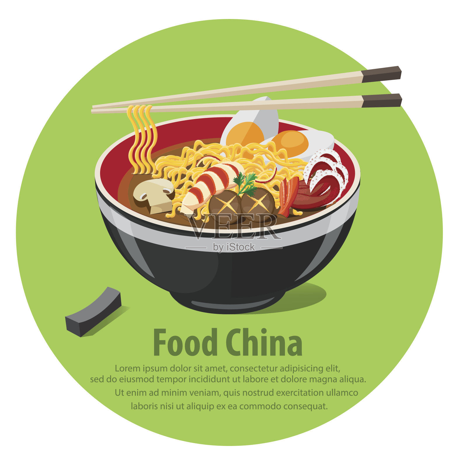 中国面条和筷子。插画图片素材