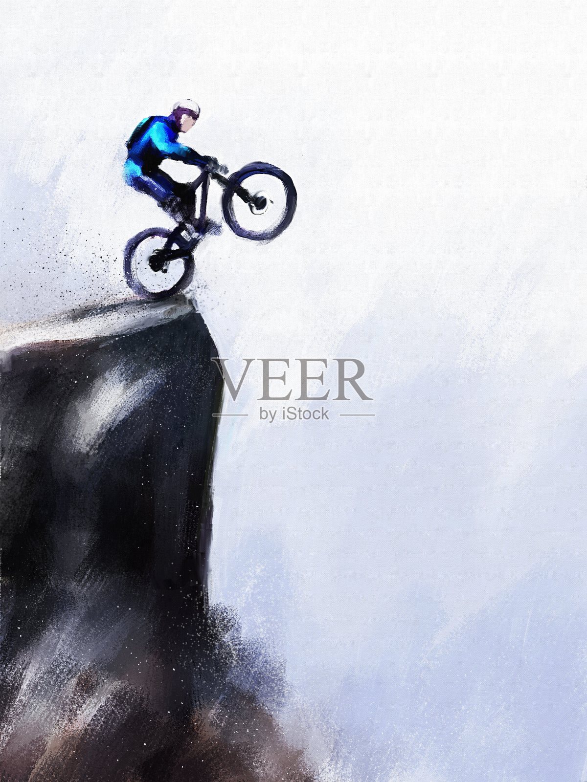 骑自行车的人在岩石上插画图片素材