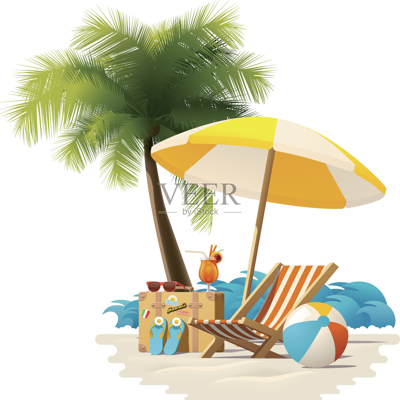 矢量旅游和夏季海滩度假放松图标插画图片素材