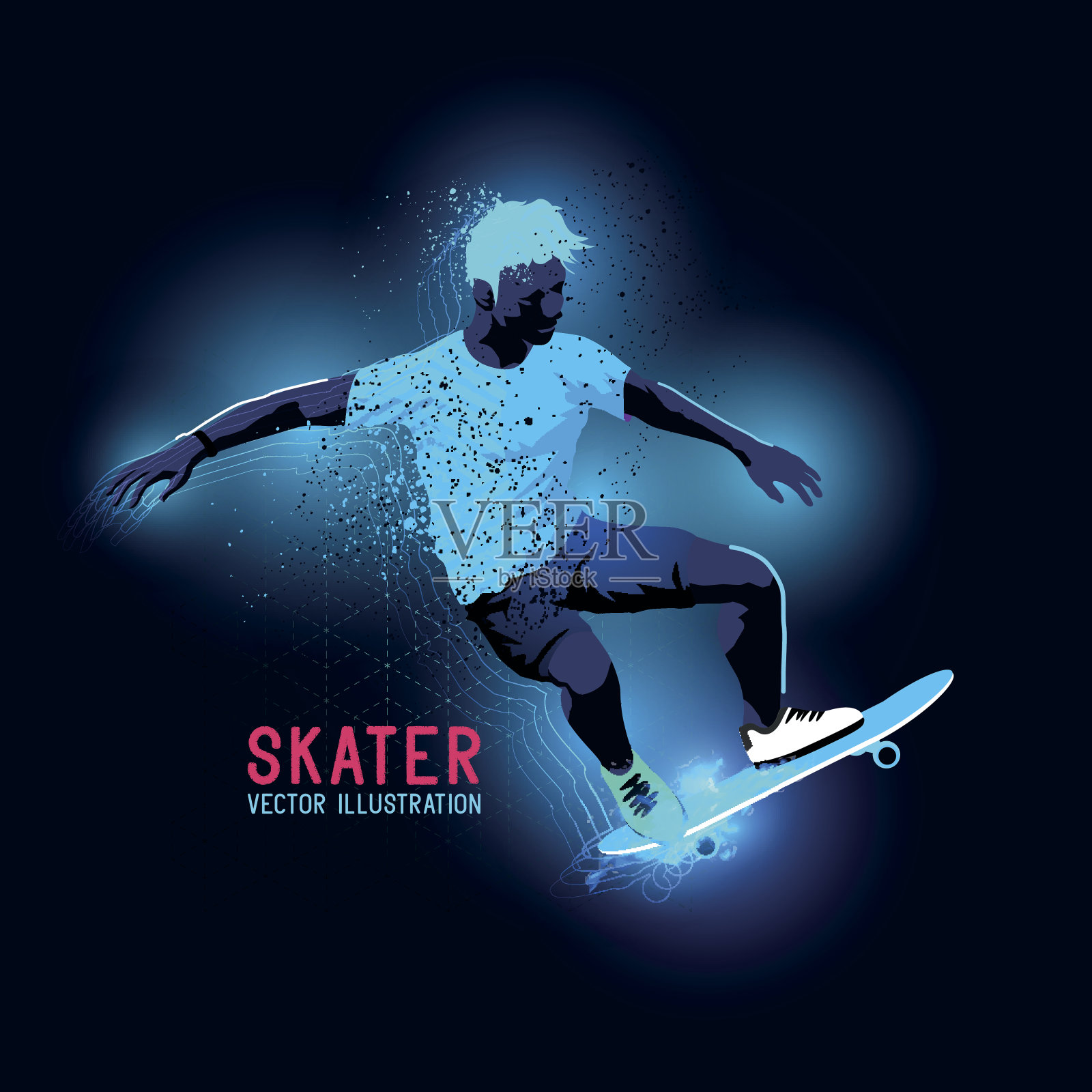 霓虹灯滑冰选手向量插画图片素材