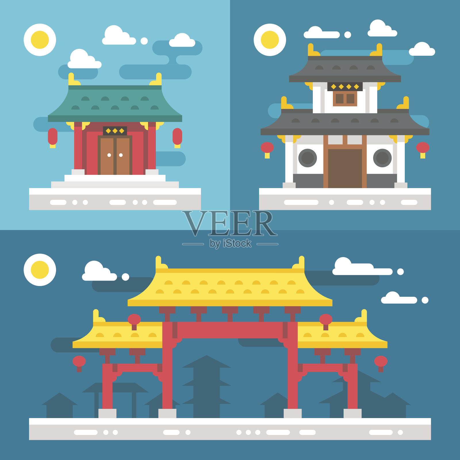 平面设计的中国老建筑插画图片素材