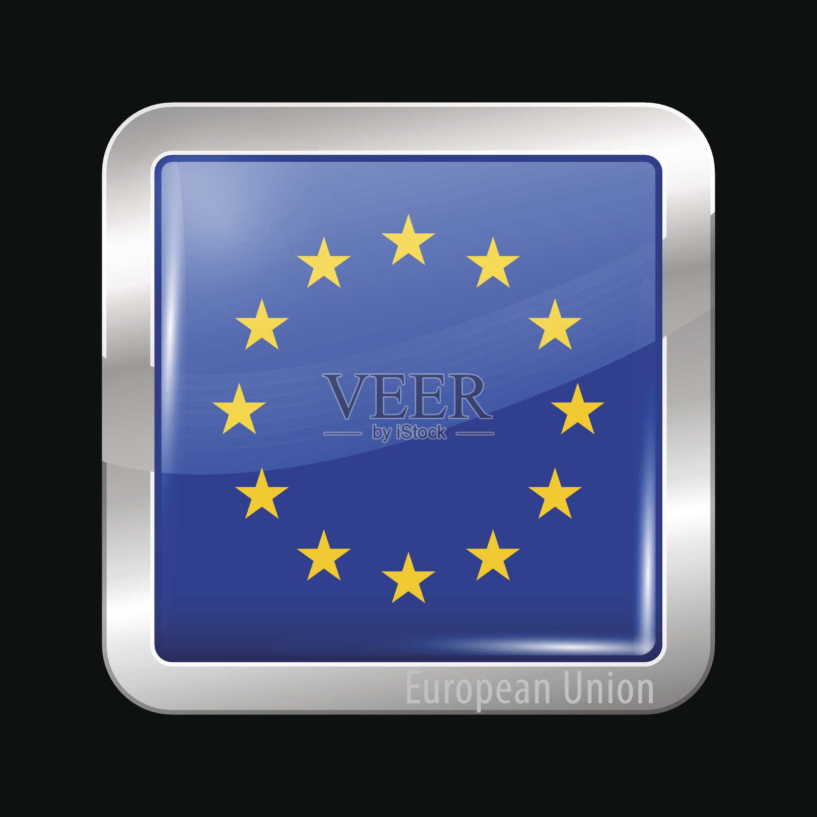 欧盟旗帜。金属的图标插画图片素材