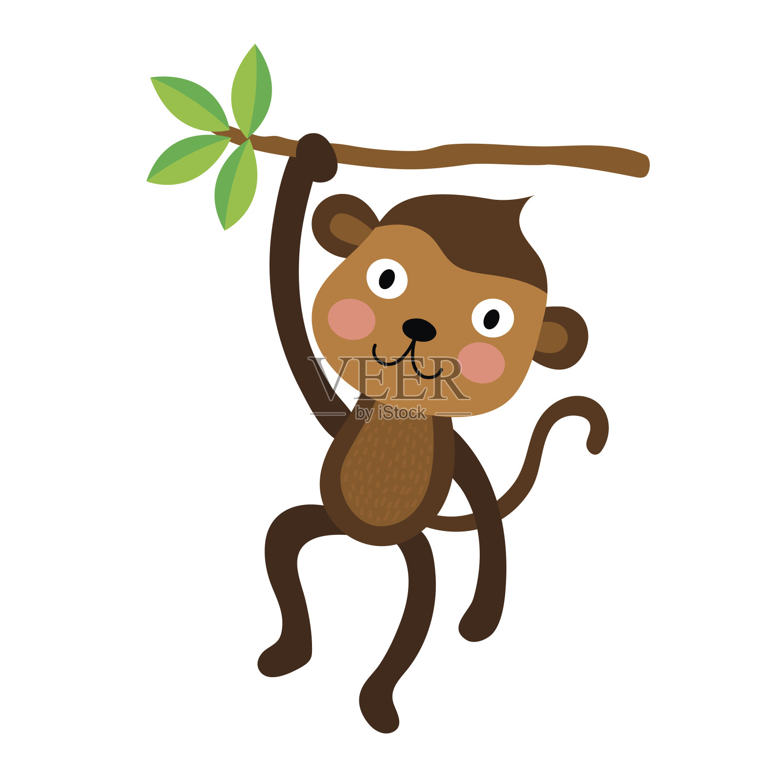 可爱的猴子动物卡通人物矢量插图。设计元素图片