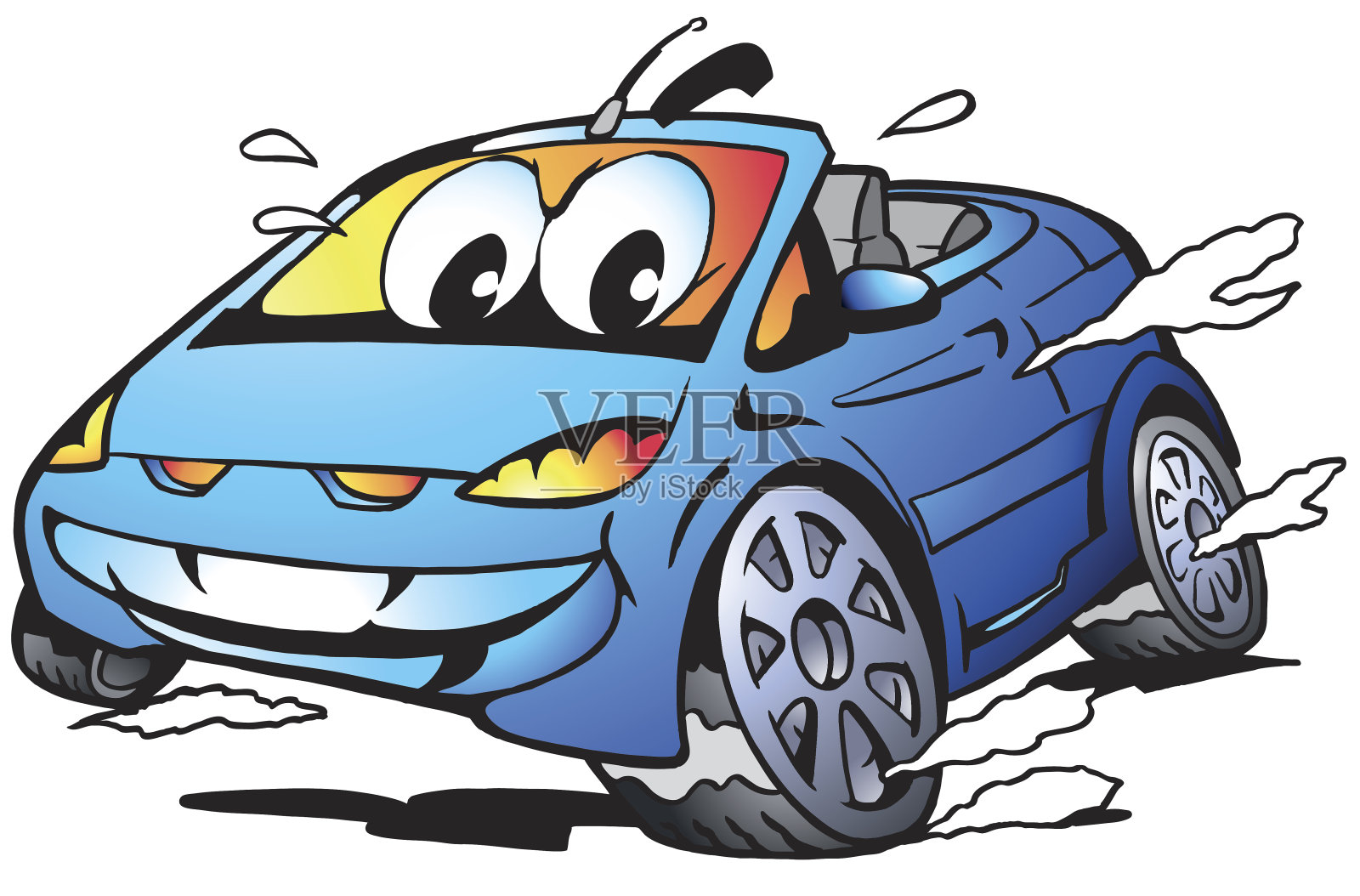 蓝色跑车吉祥物全速奔跑插画图片素材