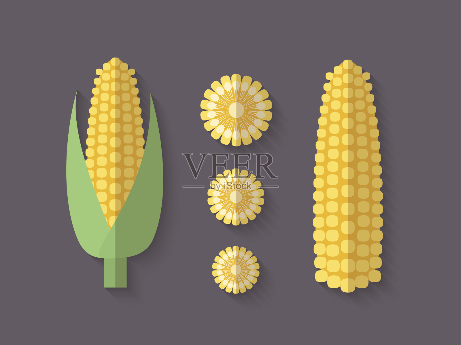 一套蔬菜在一个平坦的风格-玉米插画图片素材