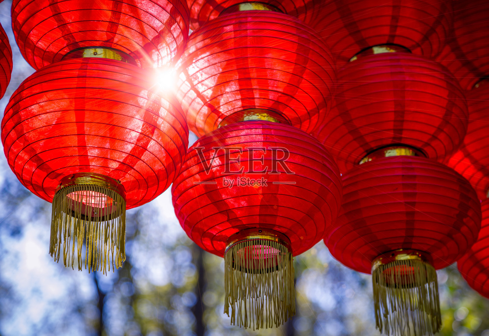 红红的灯笼，东方的风韵，春节的气氛。照片摄影图片