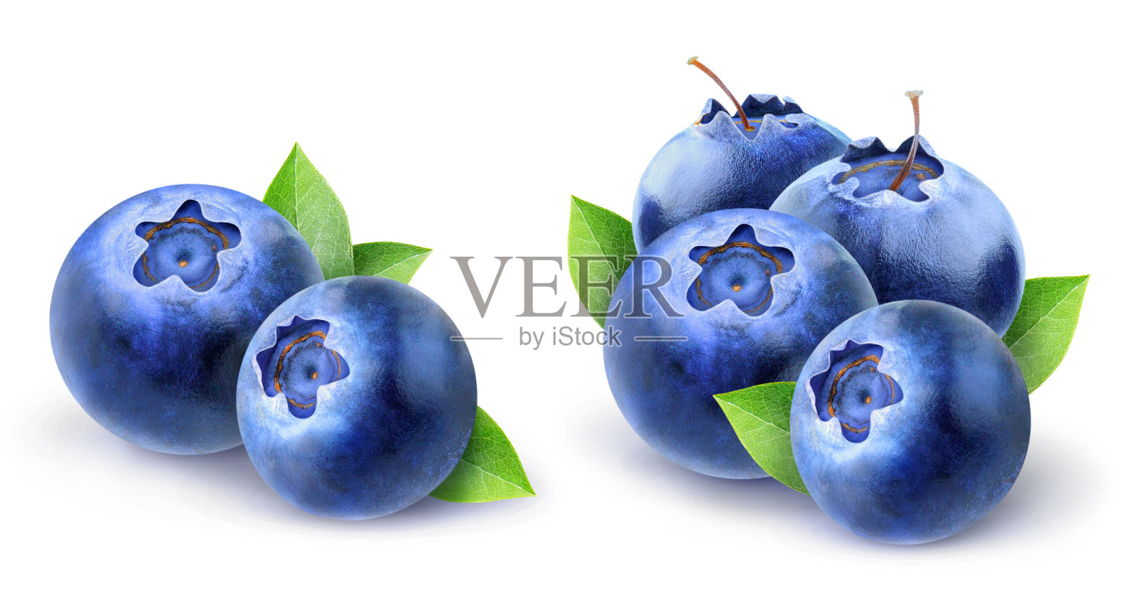 新鲜蓝莓孤立在白色背景，与修剪路径照片摄影图片