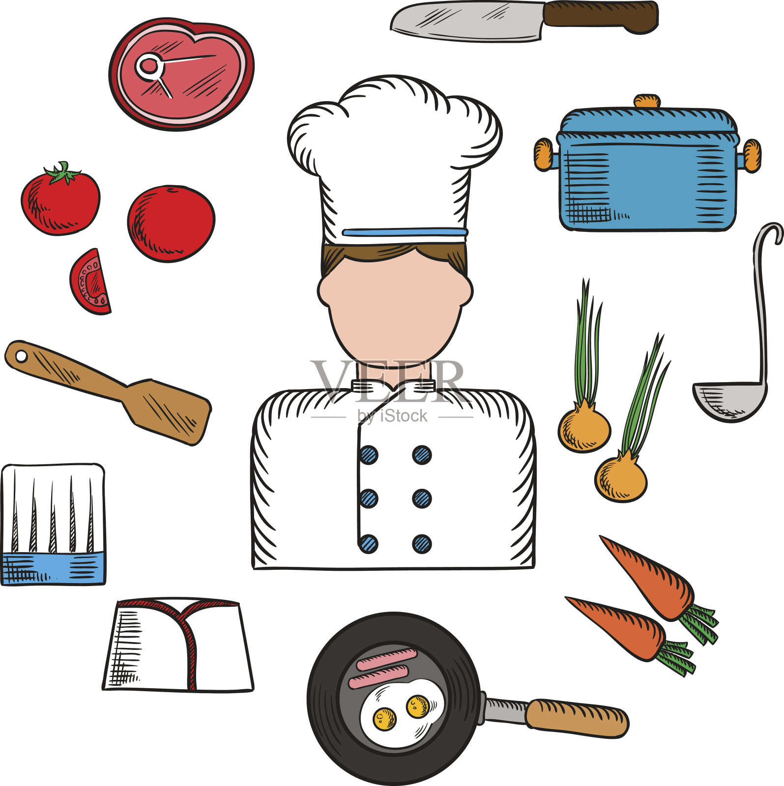 厨师职业与厨房用品图标插画图片素材