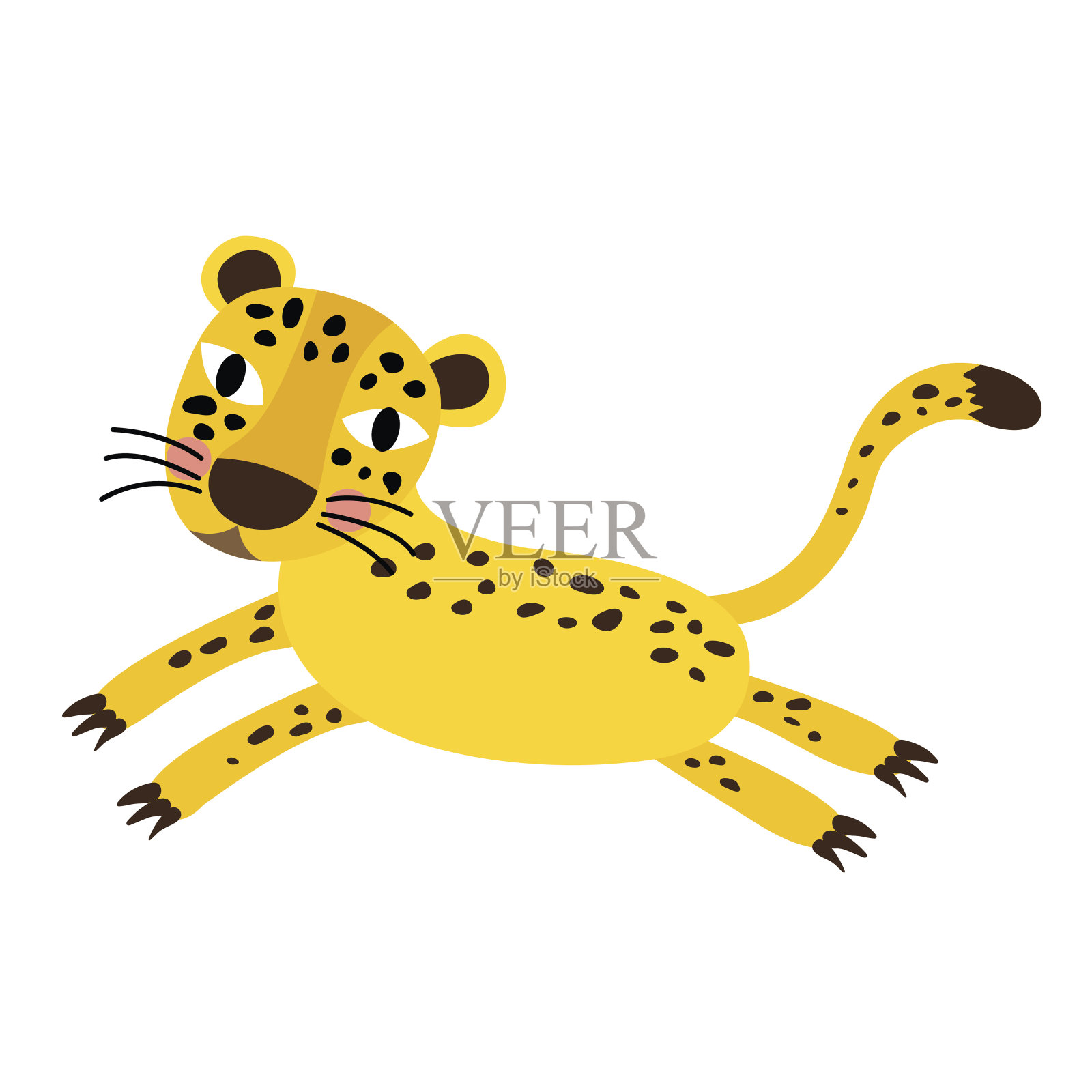 跳跃猎豹动物卡通人物矢量插图。插画图片素材