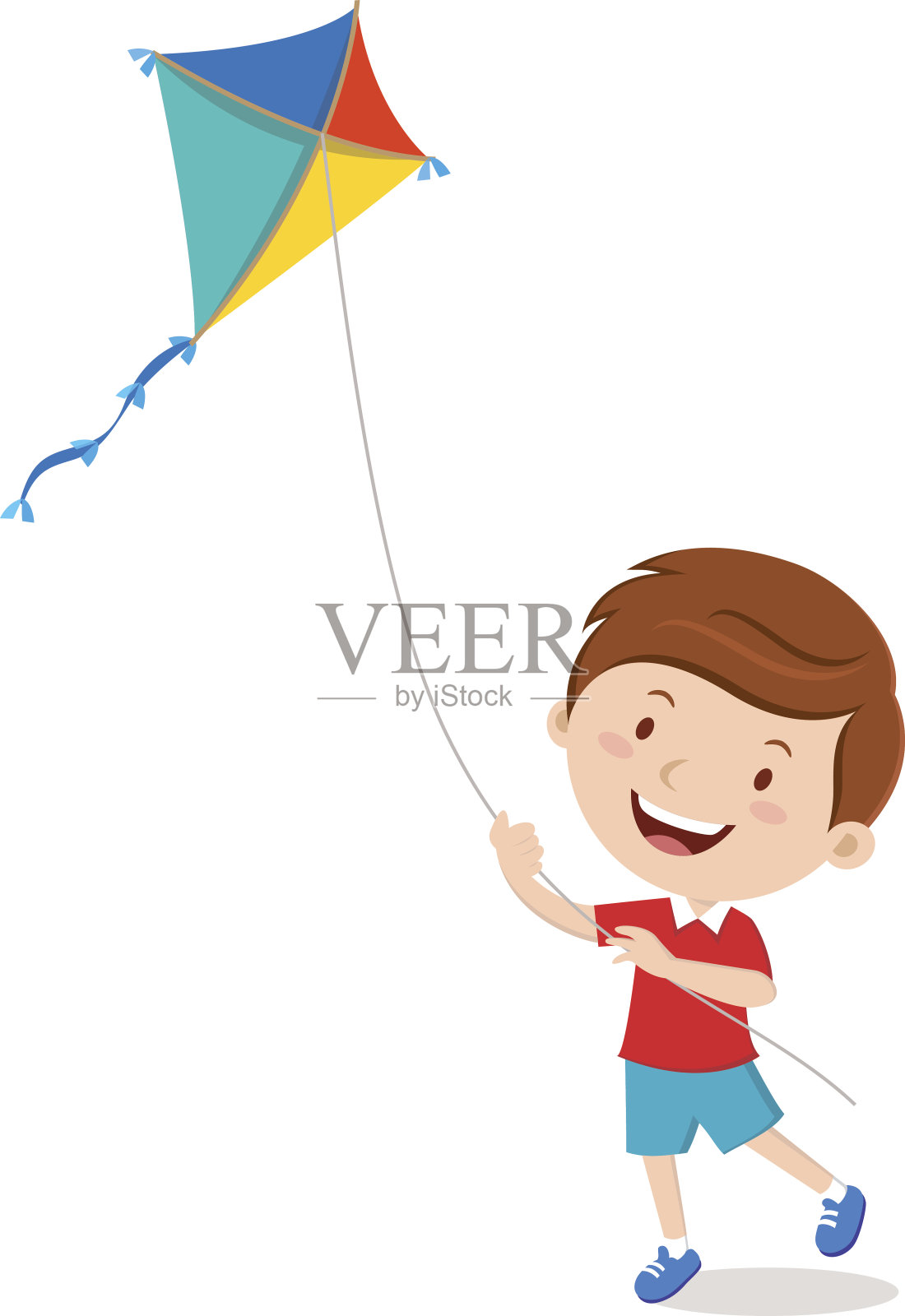 男孩玩风筝。插画图片素材