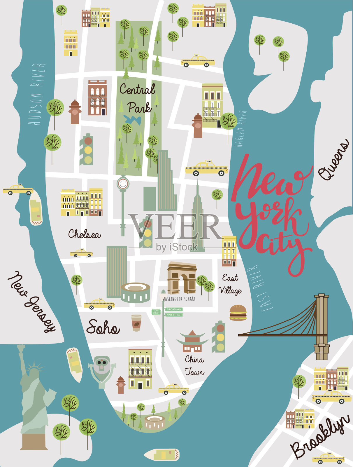 纽约市的图解地图插画图片素材