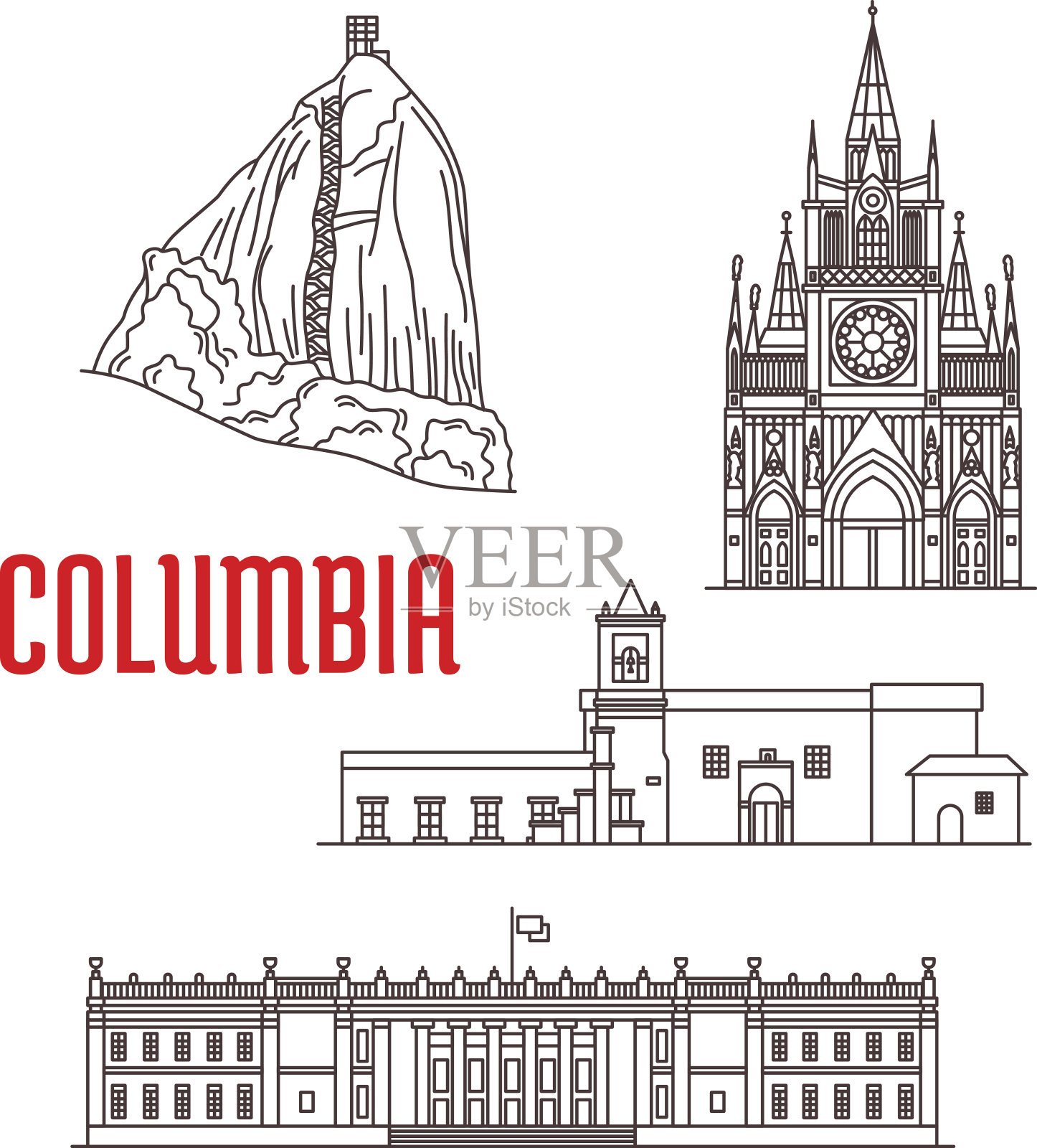 哥伦比亚的旅游地标和建筑插画图片素材