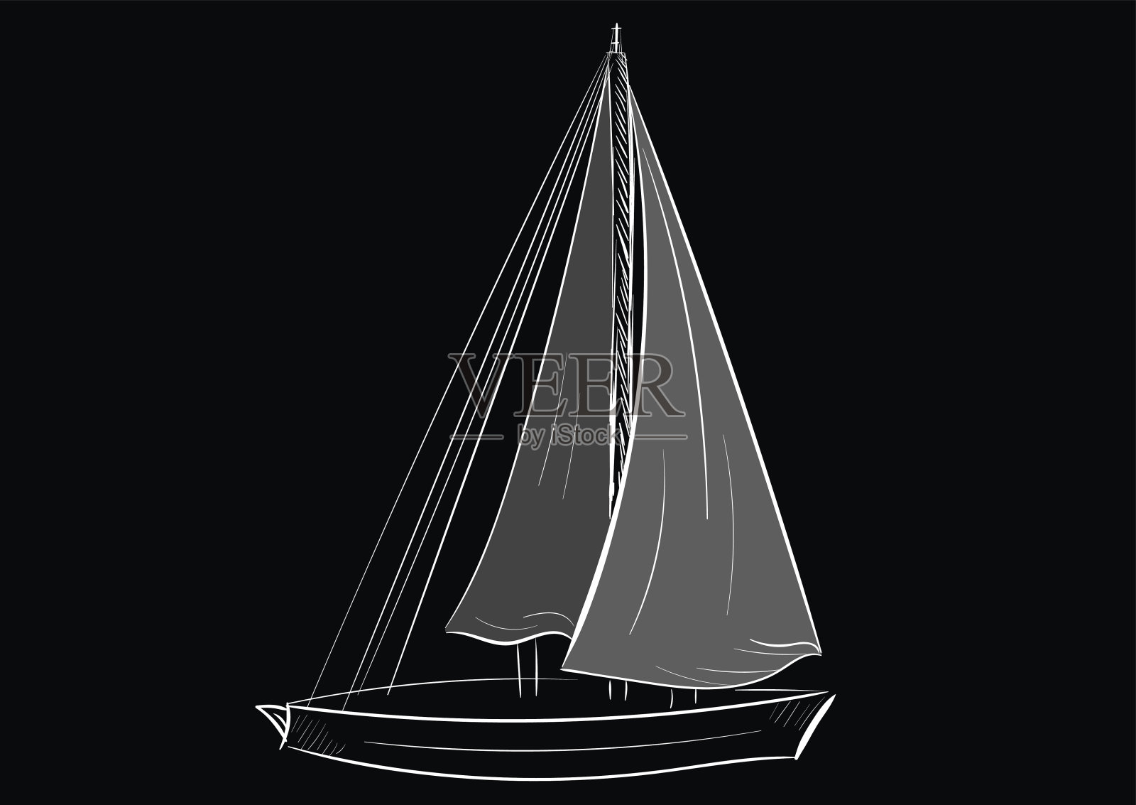 帆船轮廓插画图片素材