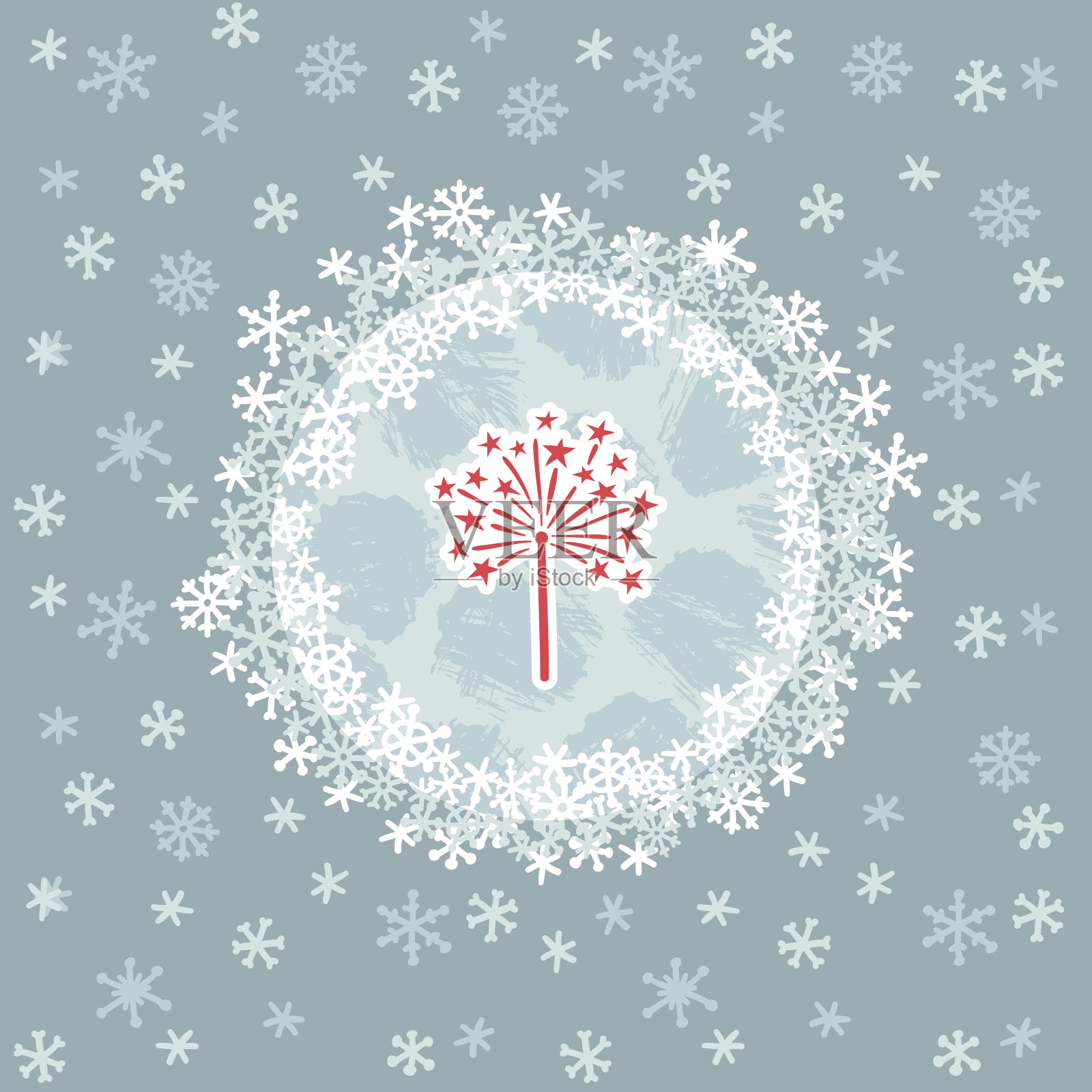 圣诞和新年的圆形框架与烟花的象征设计元素图片
