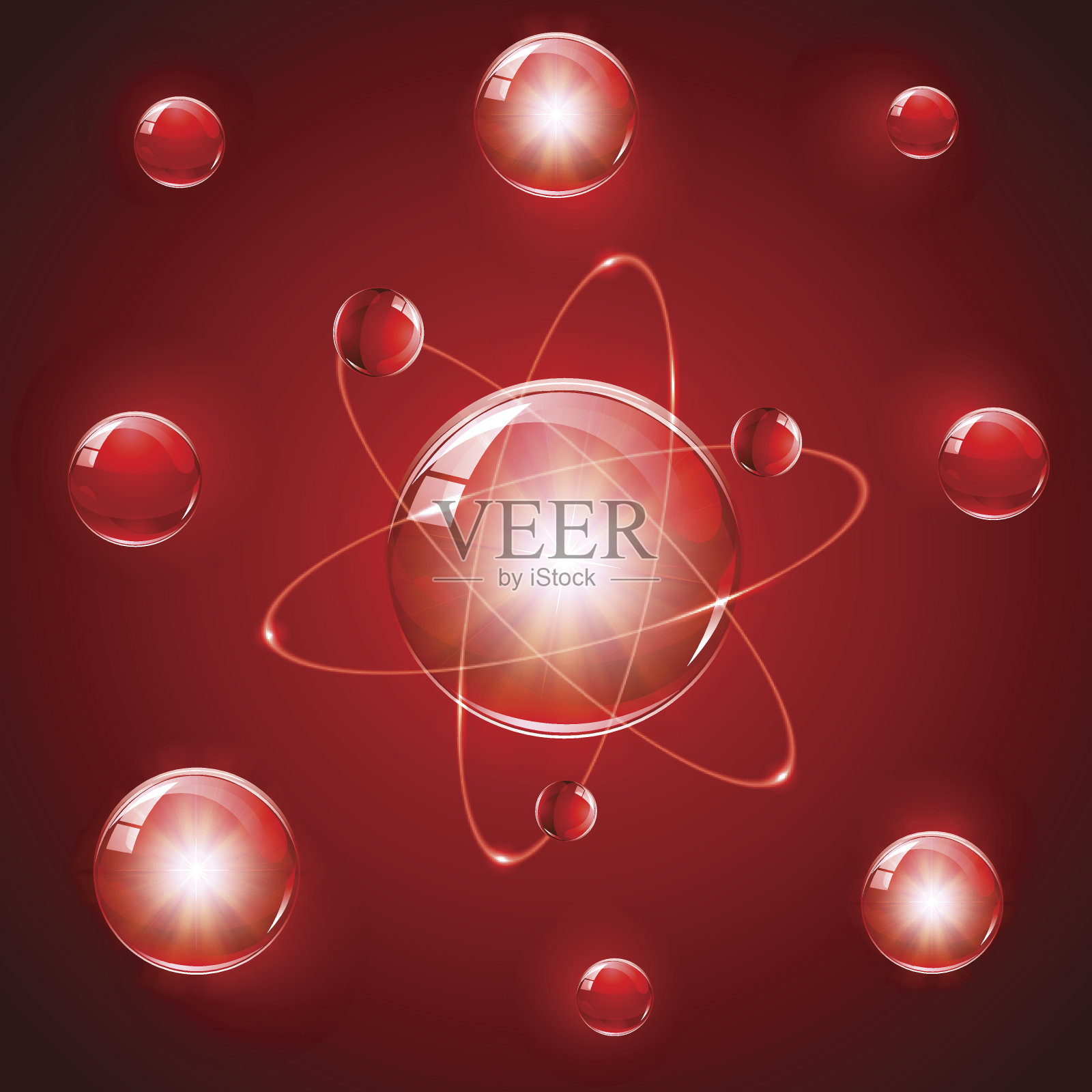 红色背景上的原子插画图片素材