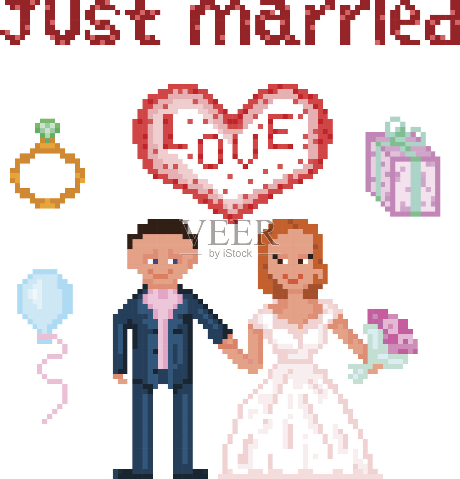 婚礼Pixelart插画图片素材