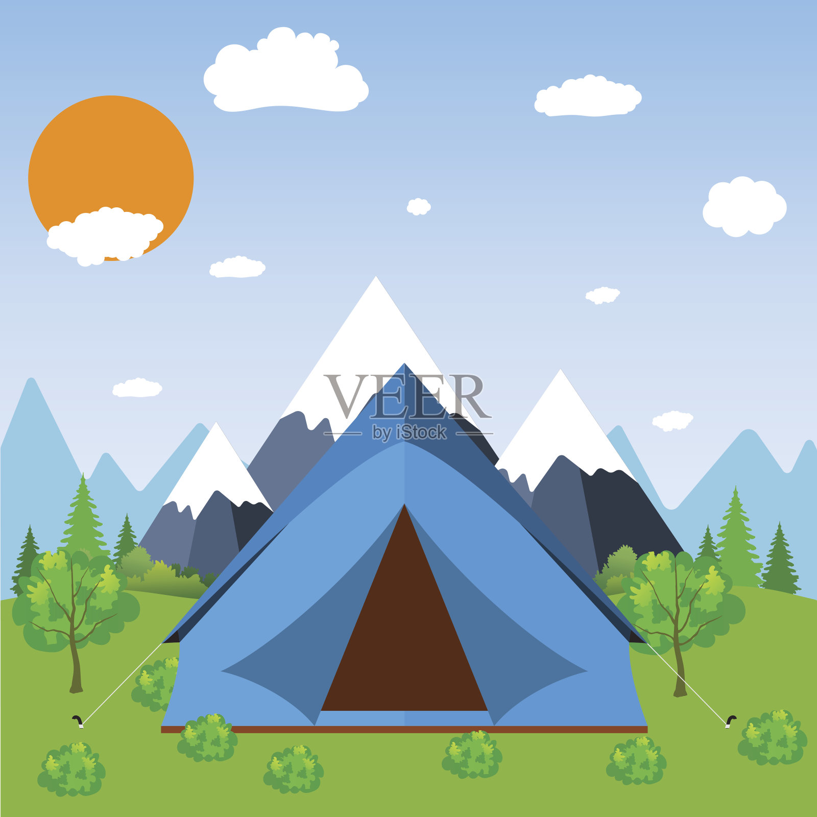 帐篷露营旅游森林探险插画图片素材