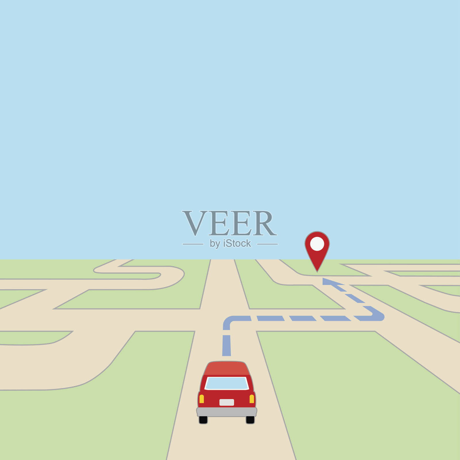 地图与汽车和GPS路线插画图片素材