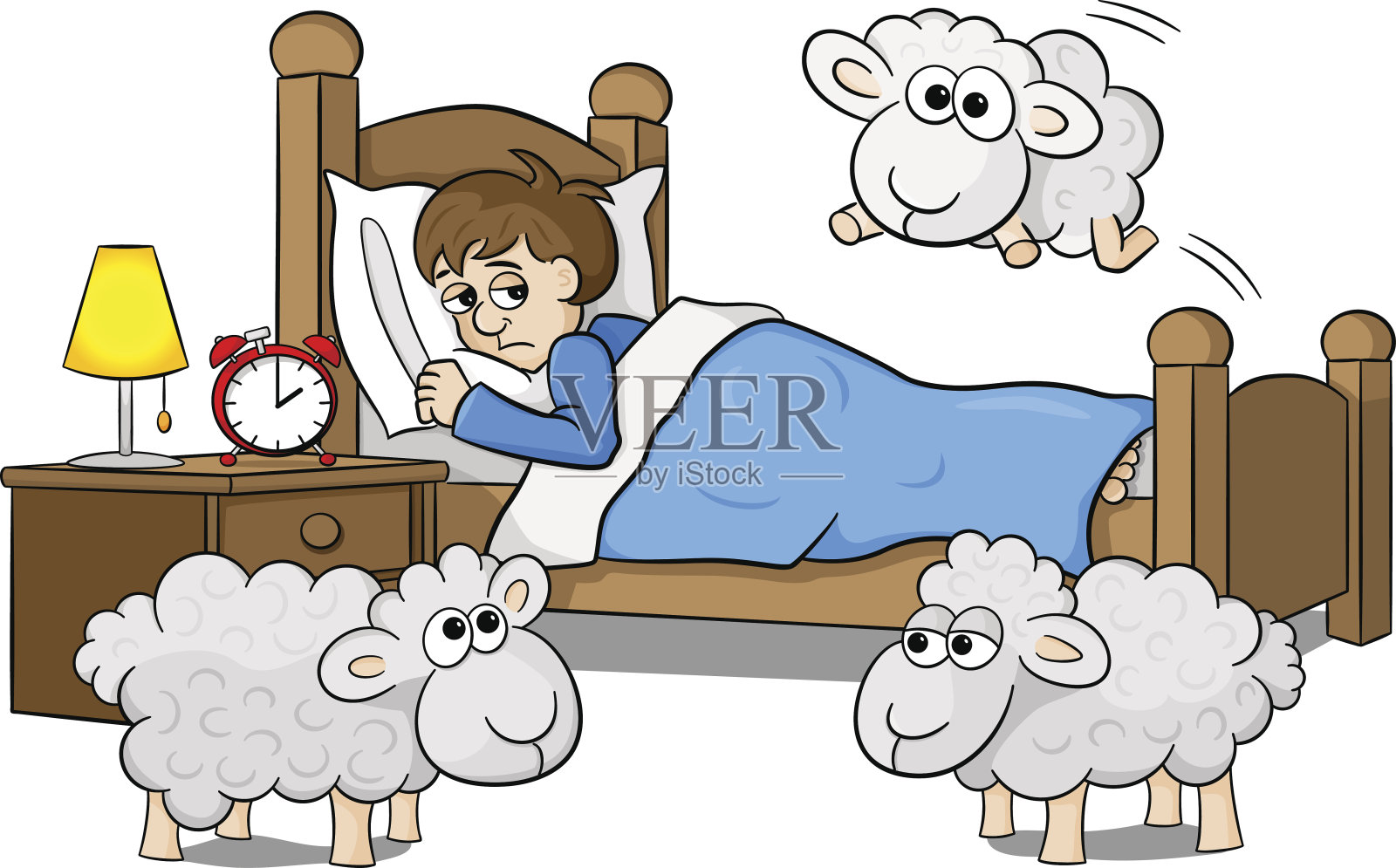 绵羊跳过睡不着的人的床设计元素图片