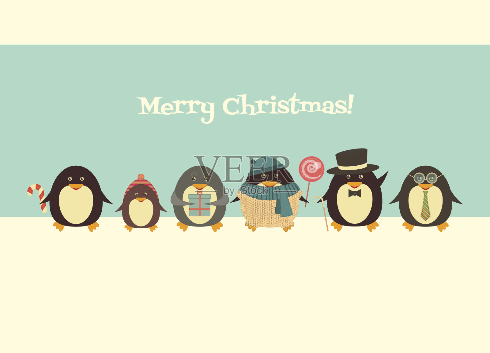 和企鹅们一起圣诞快乐插画图片素材