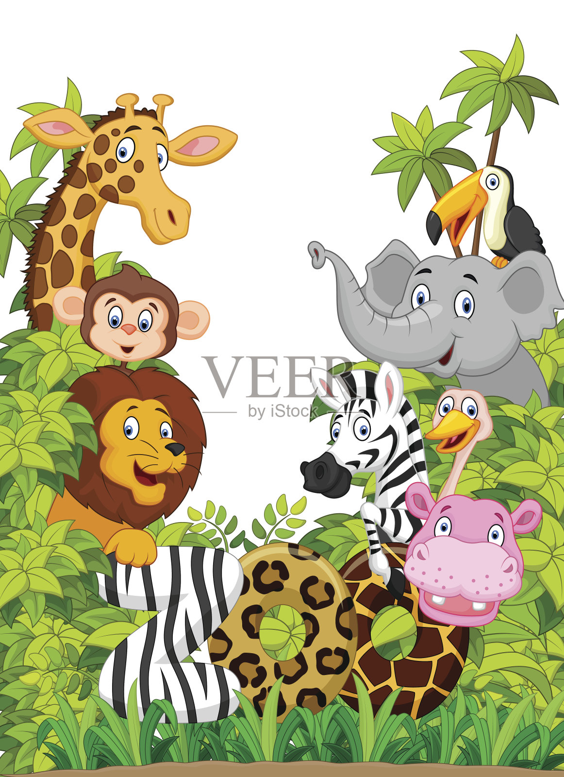 卡通动物园的快乐动物收藏插画图片素材