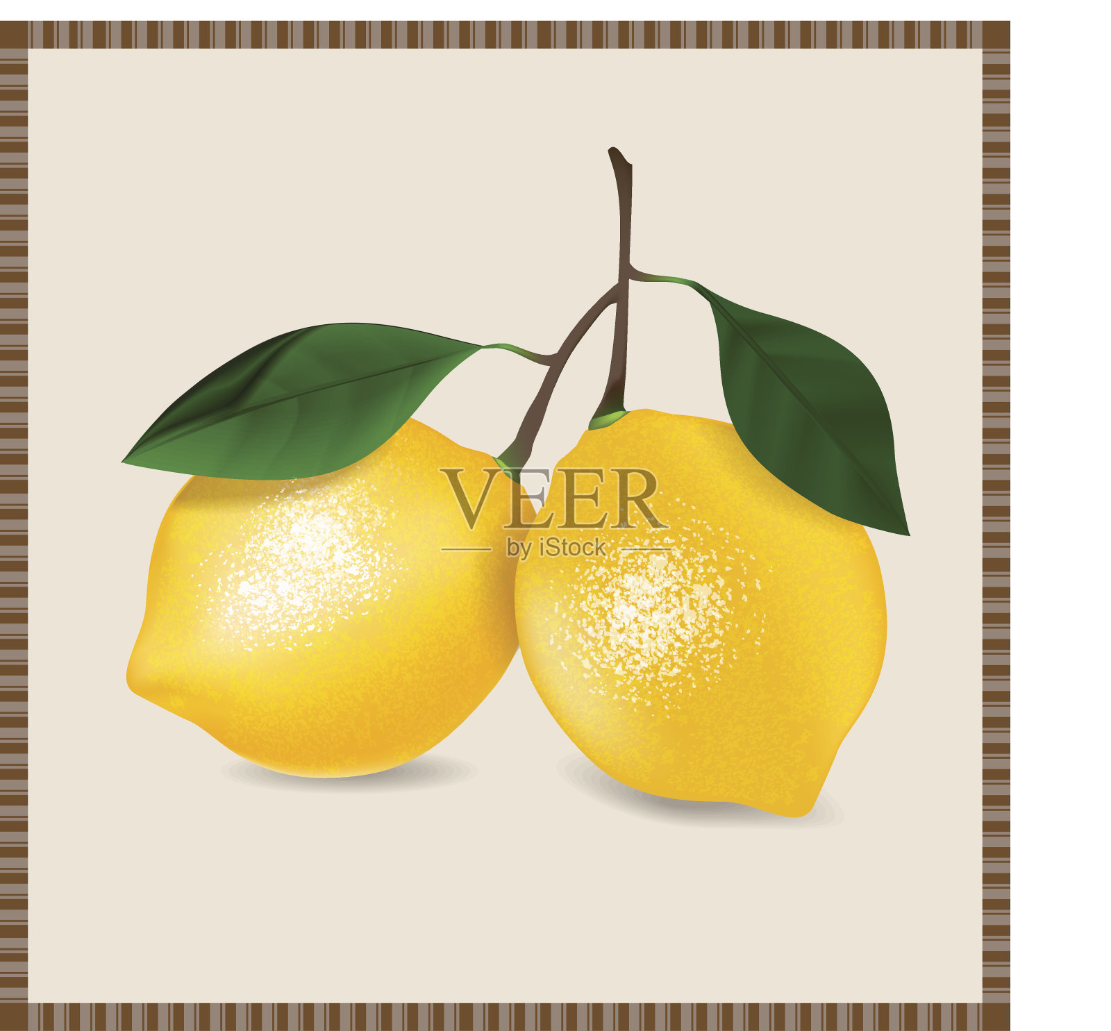 两个带叶子的柠檬插画图片素材