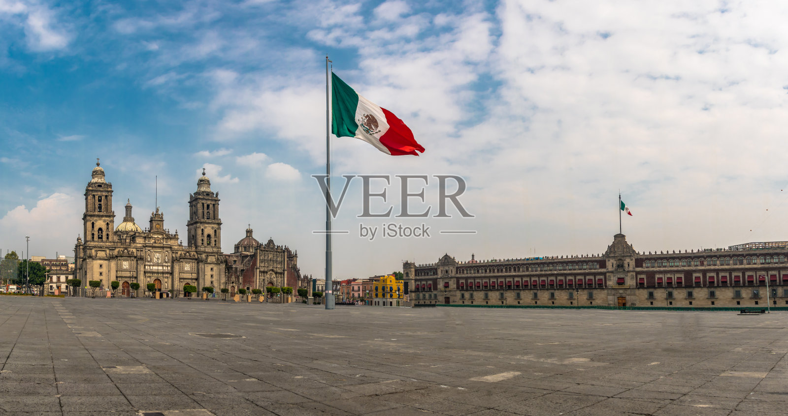 索卡洛和大教堂的全景-墨西哥城，墨西哥照片摄影图片