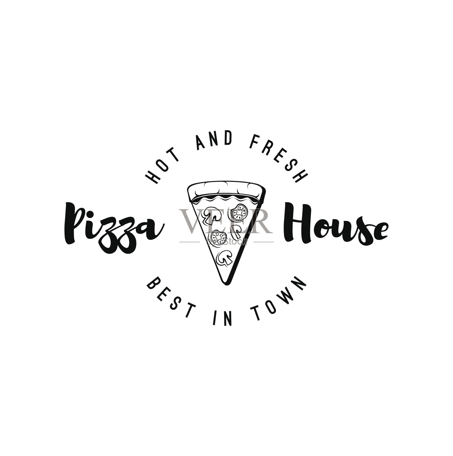 披萨的房子。意大利食品标签。徽章披萨店。设计元素的向量插画图片素材