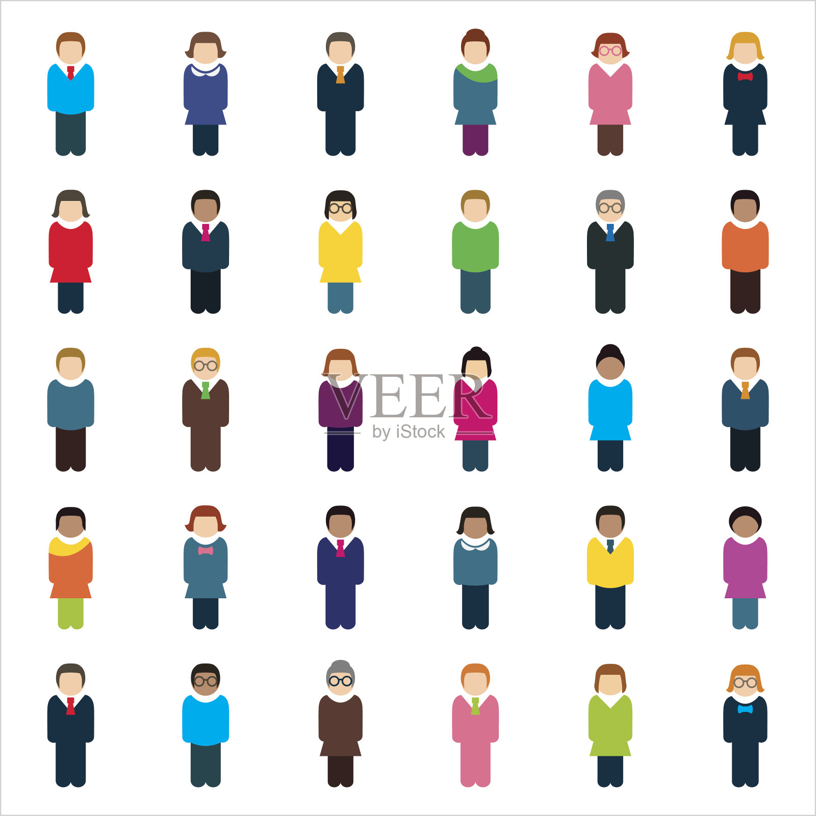 一套三十多种颜色的人图标。插画图片素材