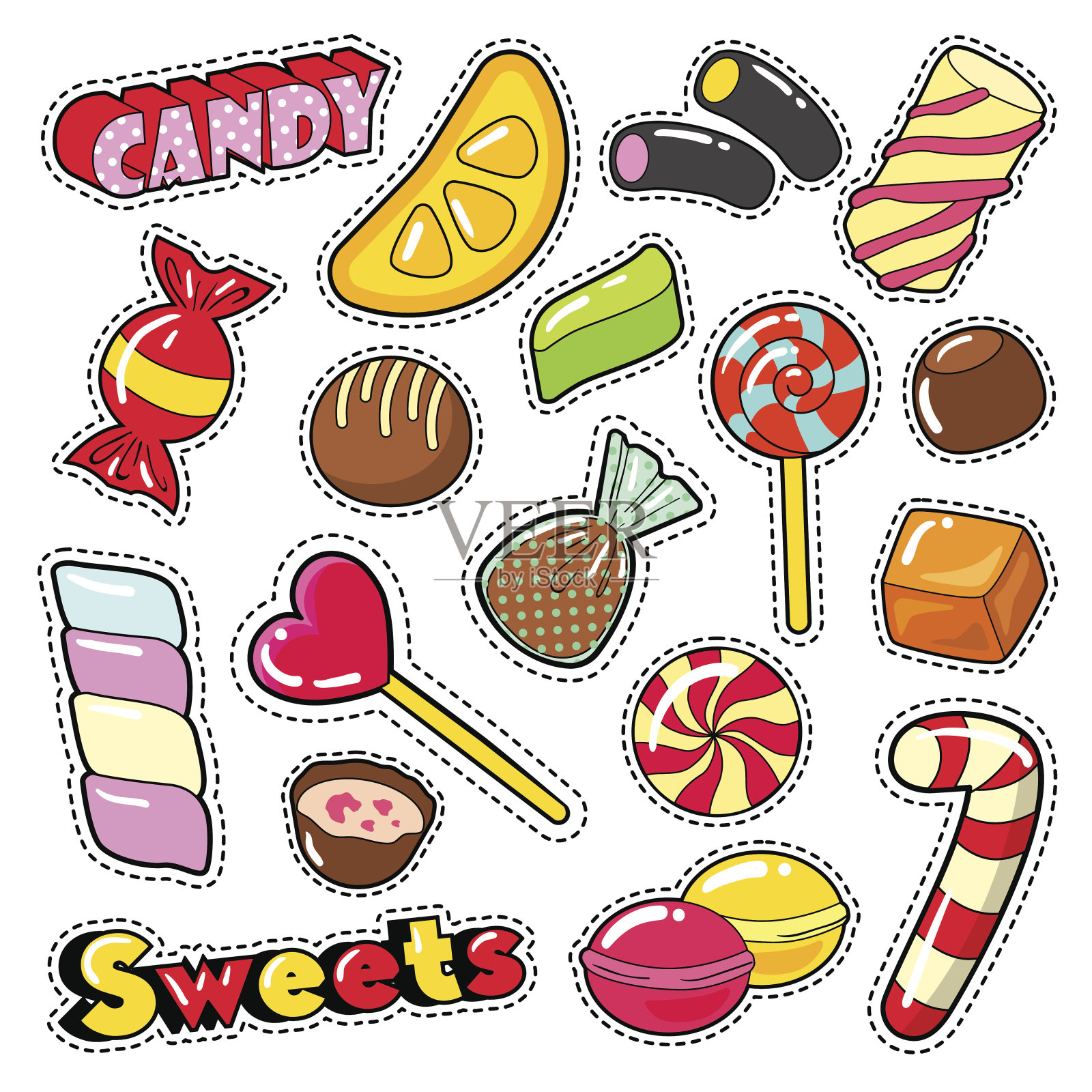 采购产品糖果食品糖果贴纸，补丁，徽章设计元素图片