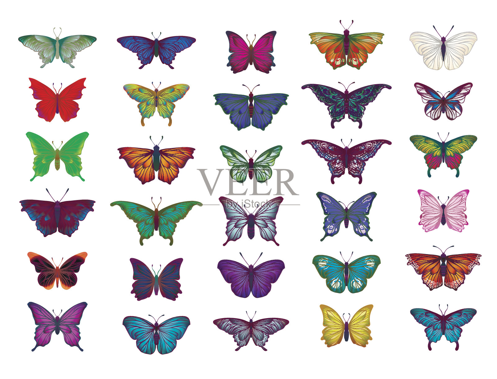 收集五颜六色的不同蝴蝶。设计元素图片