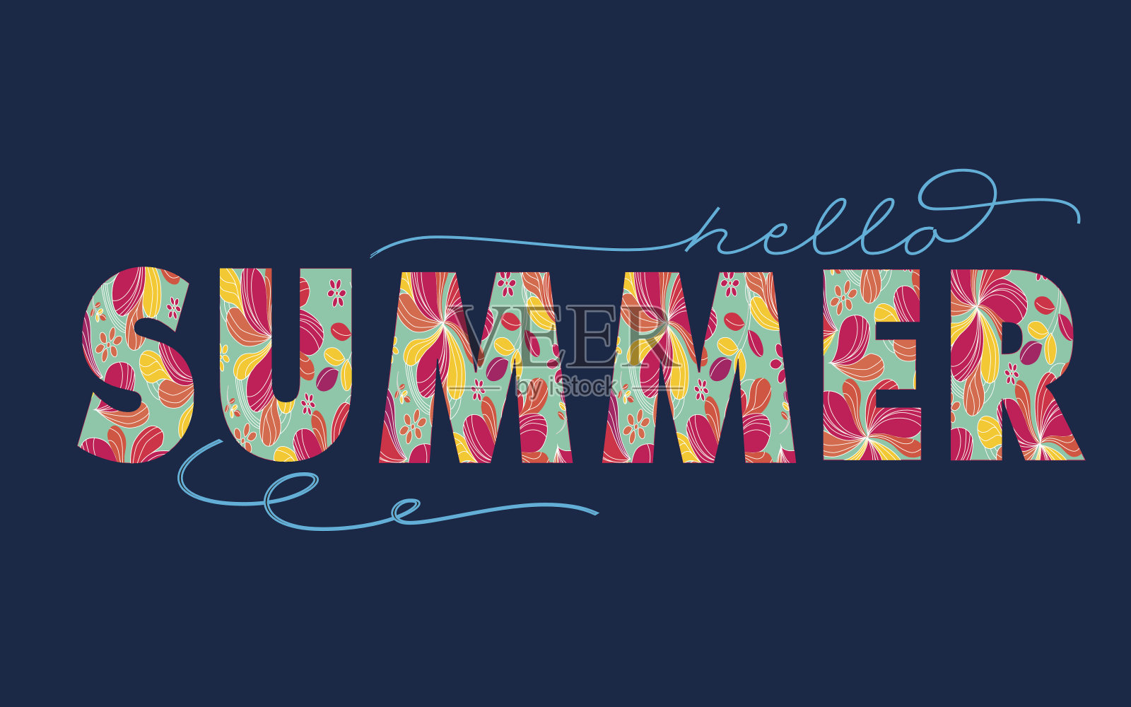 你好夏天热带彩色文字-明亮的字母插画图片素材