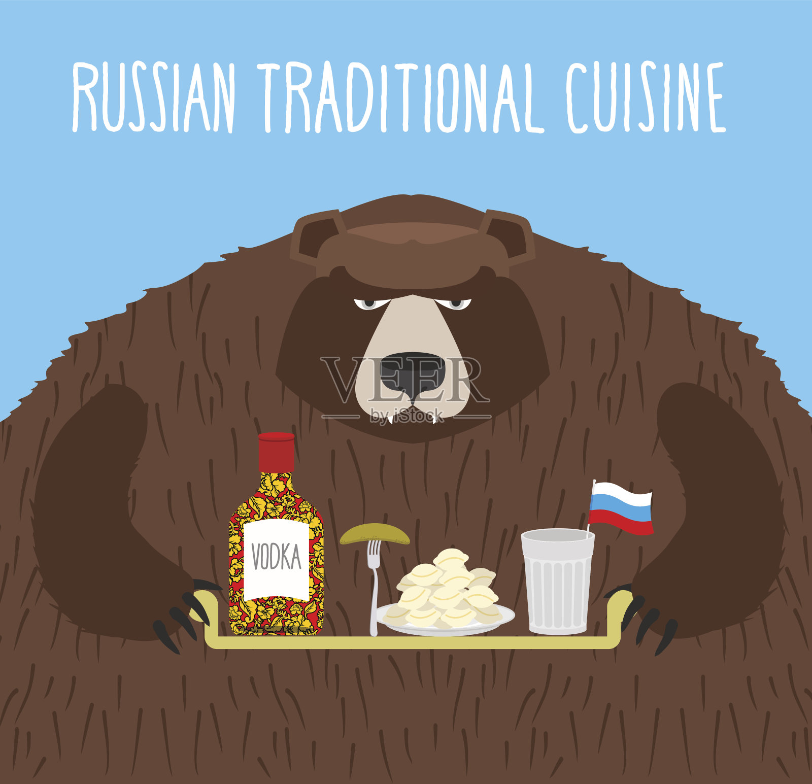 俄罗斯民族民俗食品。俄罗斯民族美食。熊wi插画图片素材