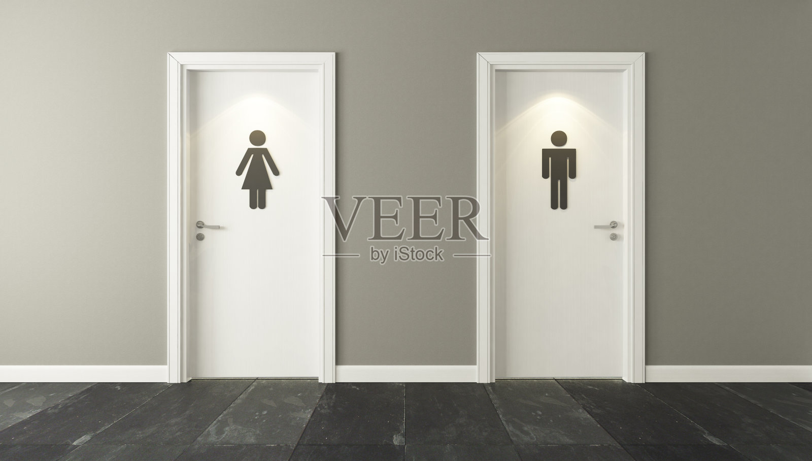 男性和女性卫生间的白色门照片摄影图片