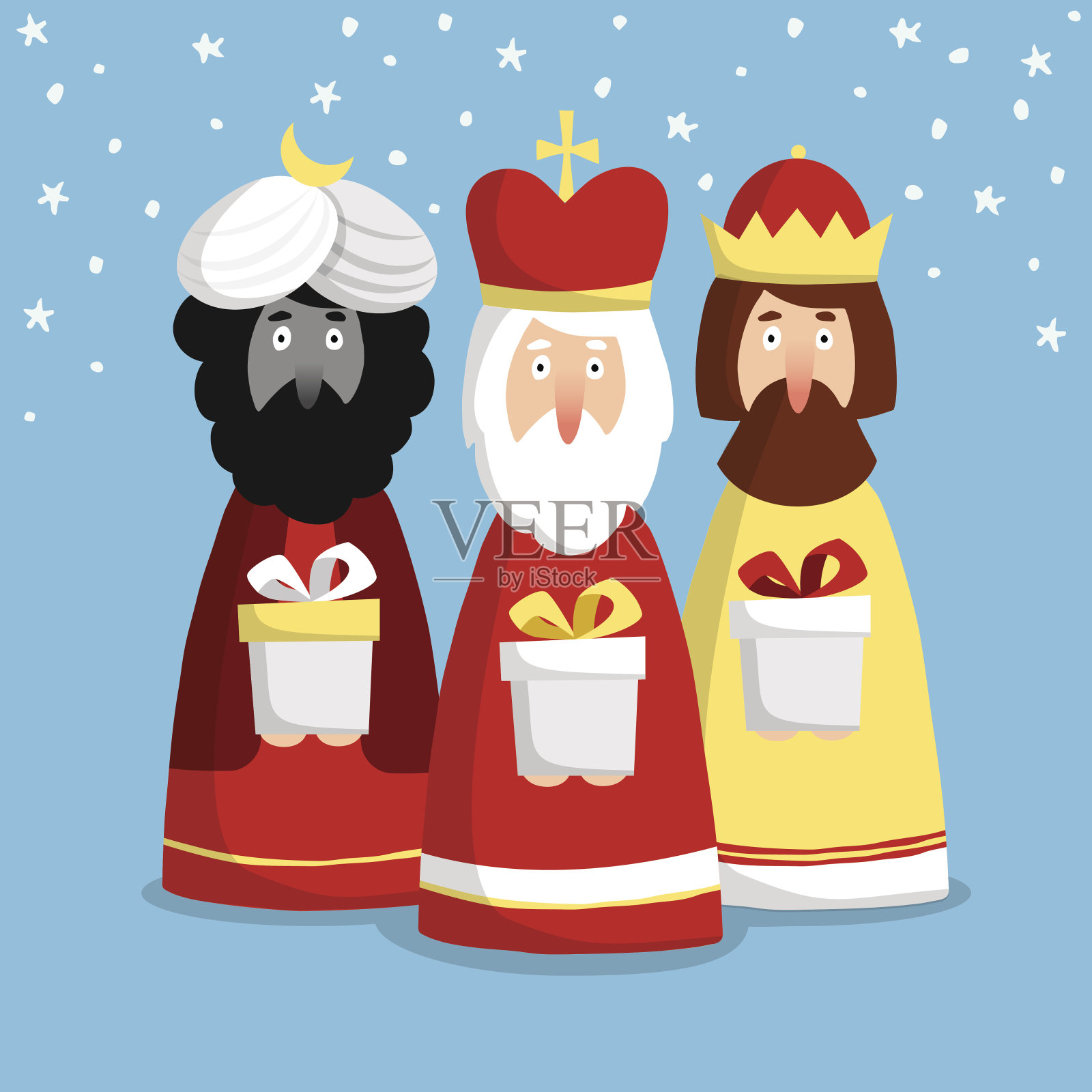 可爱的圣诞贺卡三王，平面设计，矢量插画图片素材