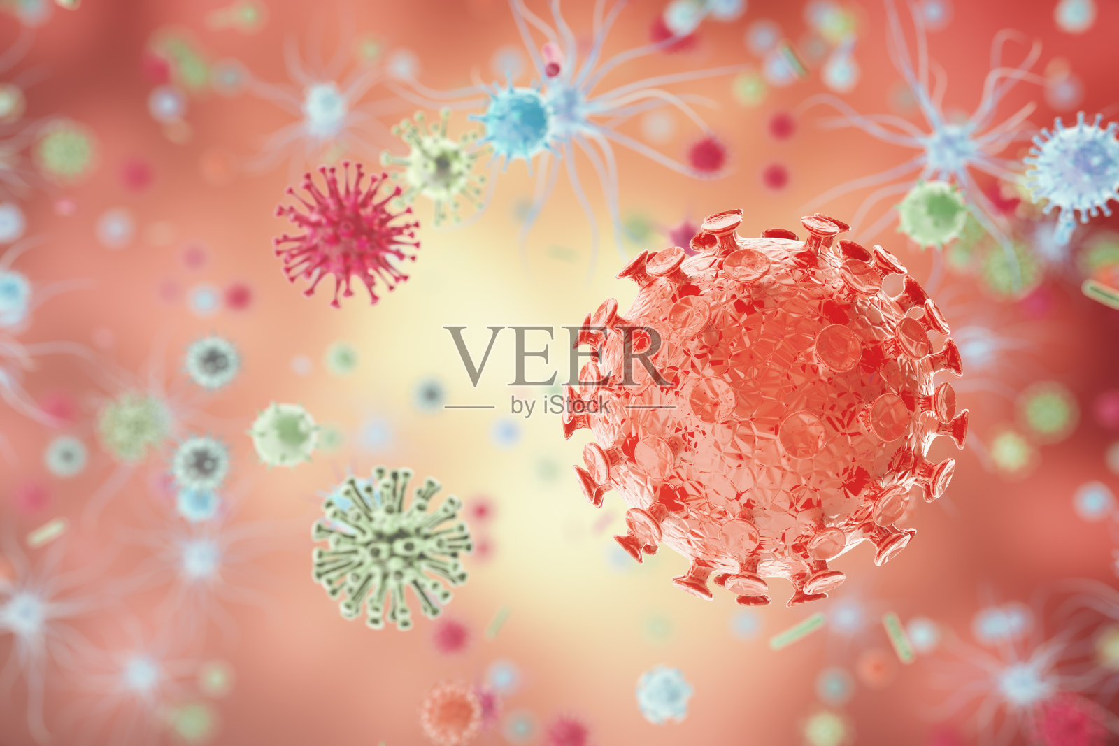 细菌病毒或细菌微生物细胞。三维渲染插画图片素材