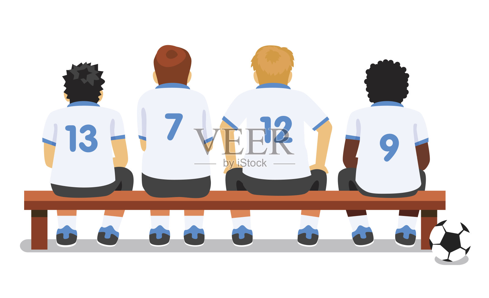 足球队员坐在长凳上插画图片素材