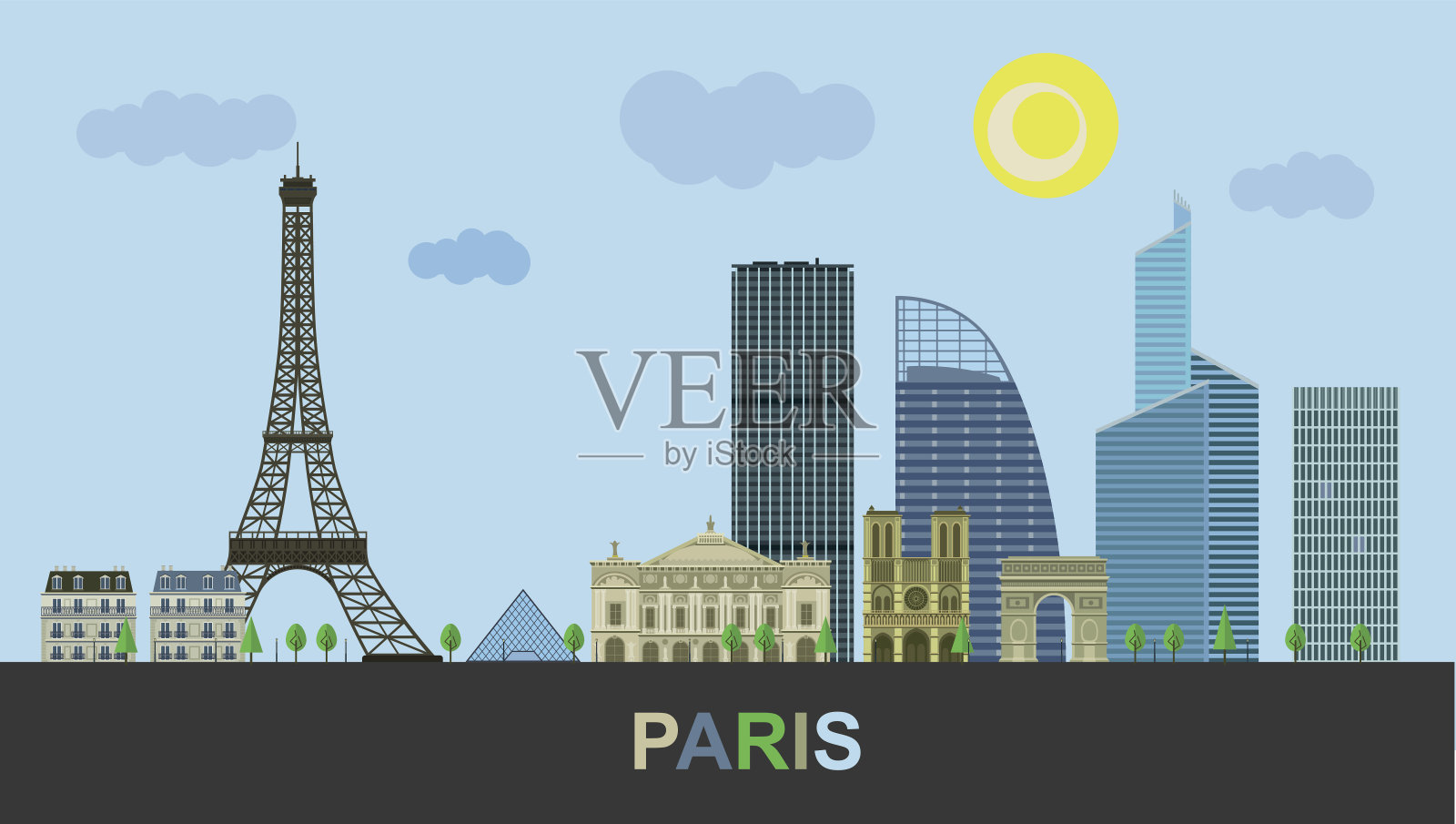 巴黎的历史和现代建筑。插画图片素材