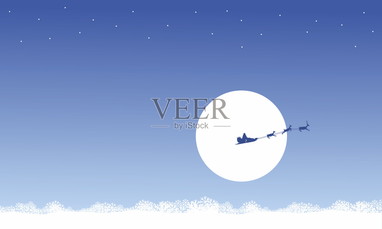 火车圣诞老人的剪影在天空的风景插画图片素材