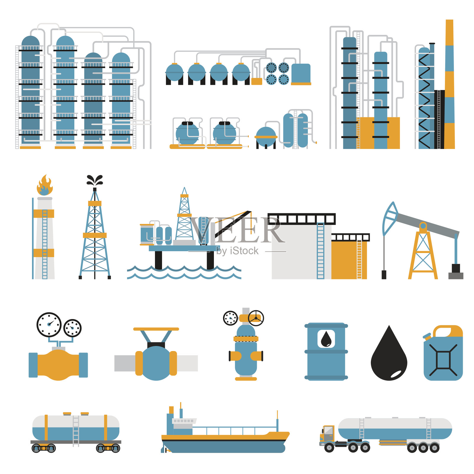 石油工业平面风格矢量符号图标素材